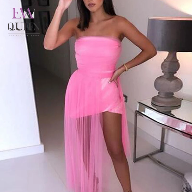 EvaQueen сетчатые кружевные розовые вечерние сексуальное платье без бретелек