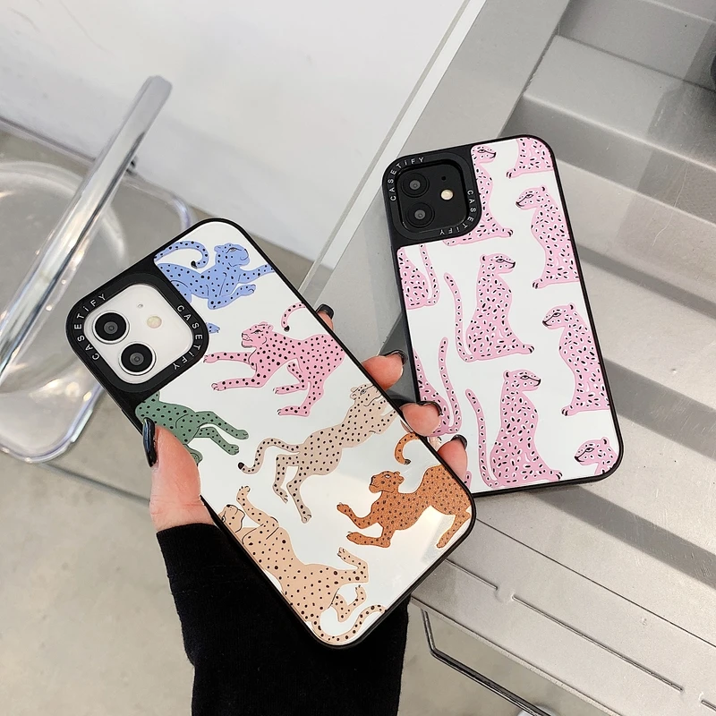 

Retro Animal Sexy Leopard Pattern Mirror Phone Case For iPhone 13 12 11 Pro Max 12 Mini X Xs Max Xr 7 8 Puls SE 2020 Soft Cover