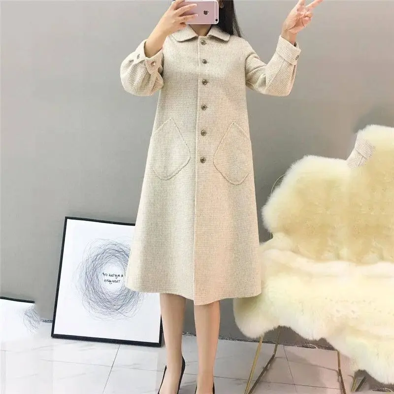 

WinterNew Female Double-Faced Cashmere Woolen Coat Women Middle Long Elegant Jackets Houndstooth Woolen Blends M167