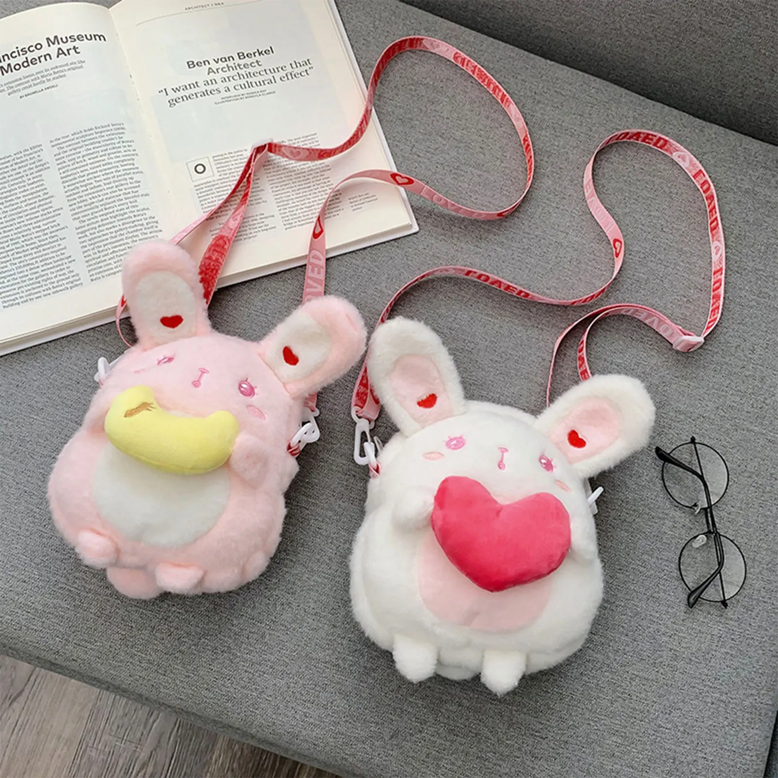 

Female Single-Shoulder Bag Cute Rabbit/ Bowknot/ Cow Plush Bags Crossbody Purse Cellphone Pouch for Women Girls