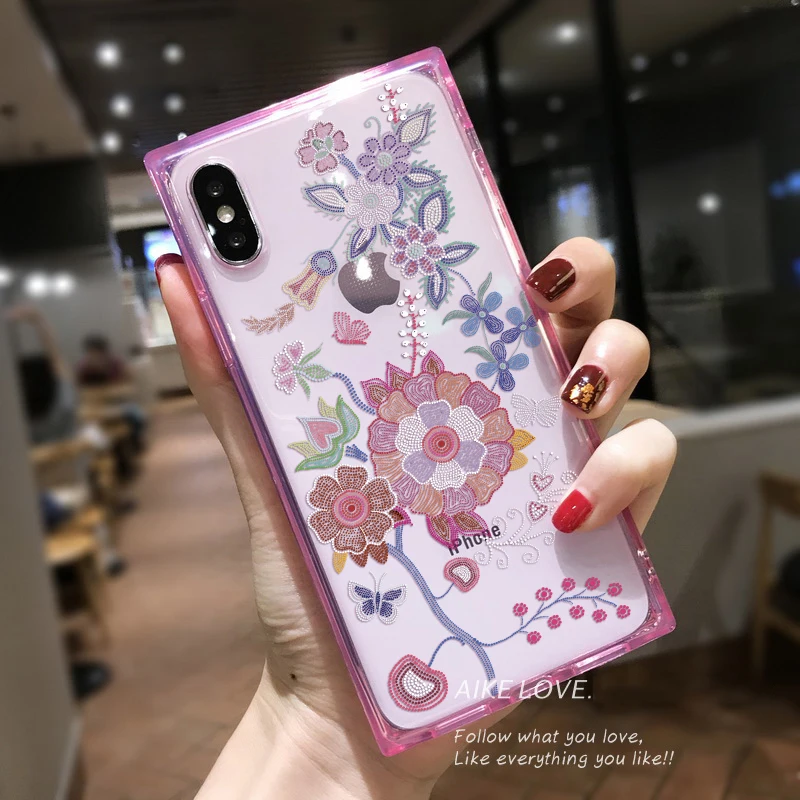 Квадратная сияющая блестящая прозрачная фотография для iPhone11 pro XS Max 8 7 Plus 6 6S