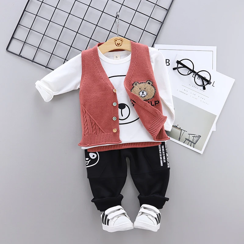 

High quality baby boy girl clothing spring autumn new active casual kid suit children clothes vest+T-shirt+pant clothing set