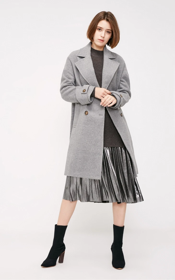 Vero Moda осень зима лацкан воротник двубортное шерстяное пальто | 318327564