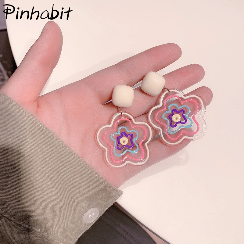 

Flowers Doodle Comic Earrings Acrylic Fashion Flowers Plant Drop Earrings Cartoon Dangler Women Ear Drop Gift For Girl Friends