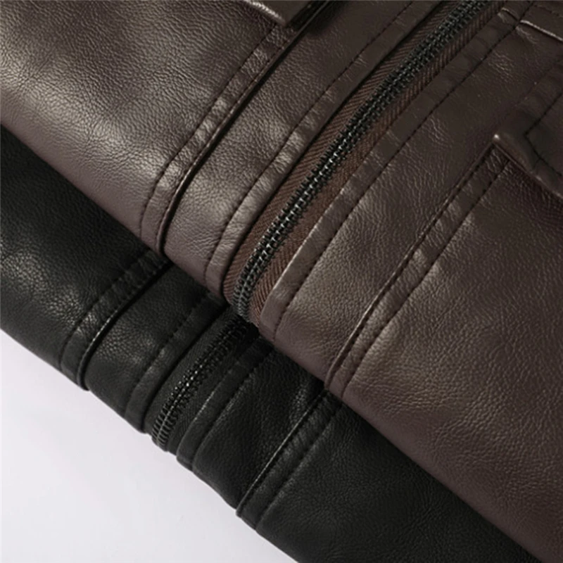 

2021 New Winter Leather Jacket Men Fur Collar Motorcycle Leather Jacket Multi-pocket Thick Fleece Men PU Leather Jackets Coats