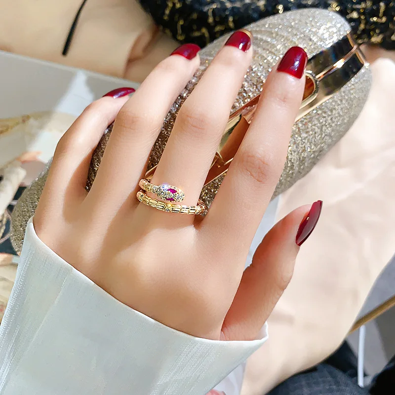 

2021 Trend Metal Snake Rings for Women Teens Stainless Steel Crystal Adjustable Ring Vintage Jewelry Gold Color Accessories Gift