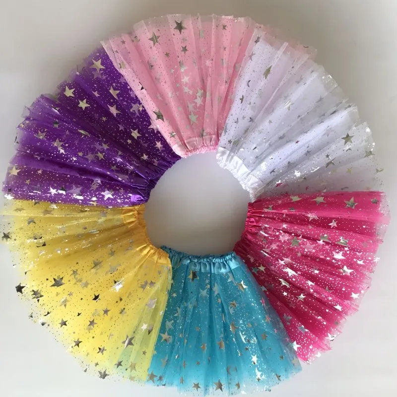Разноцветная детская юбка пачка со звездами и блестками для девочек|Юбки| |