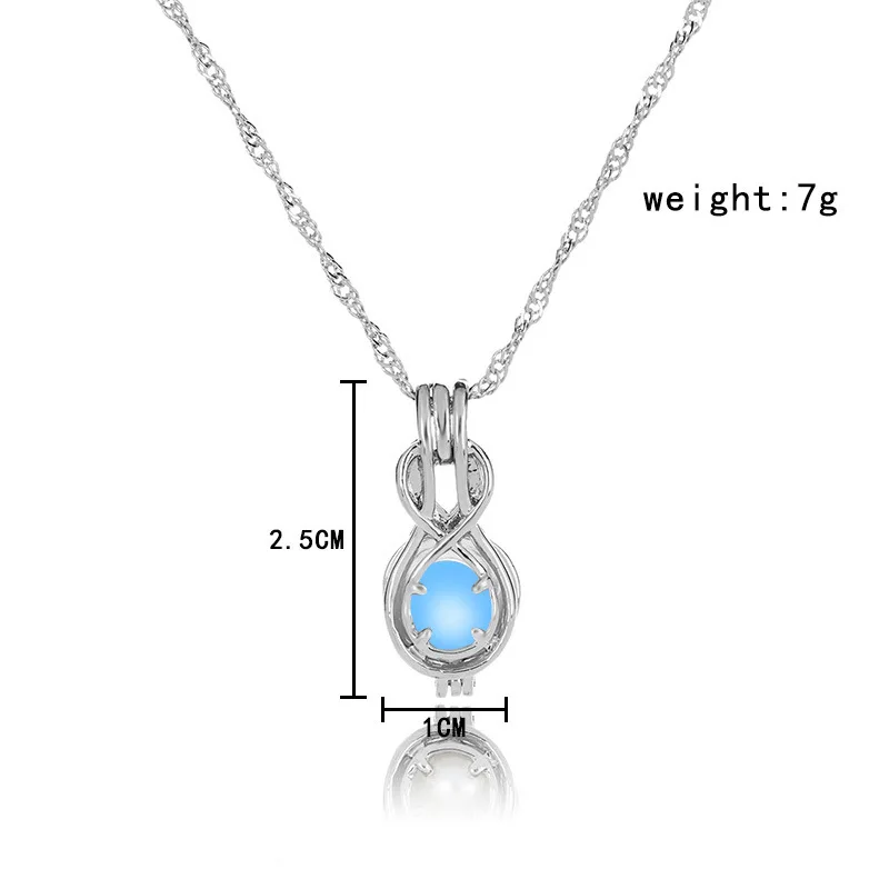 Ожерелье светящееся в темноте с серебристым медальоном в форме гитары и люминесцентным камнем в виде подвески - унисекс подарок.