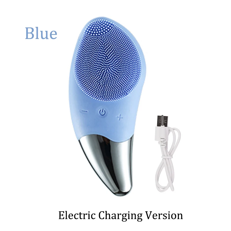 Blue Electric Электрическая силиконовая щётка для очищения лица, Очищение лица, мойка, звуковая вибрация, массаж кожи, средство для удаления черных точек, очиститель пор и пятен - Цвет: Blue Electric