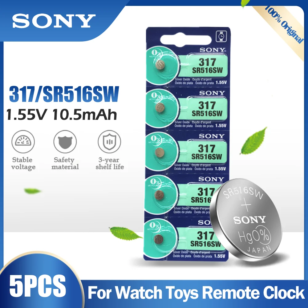 5 шт. Sony 317 SR516SW SR516 SR62 V317 D317 GP317 1 55 в серебристый оксид батарея для часов игрушек