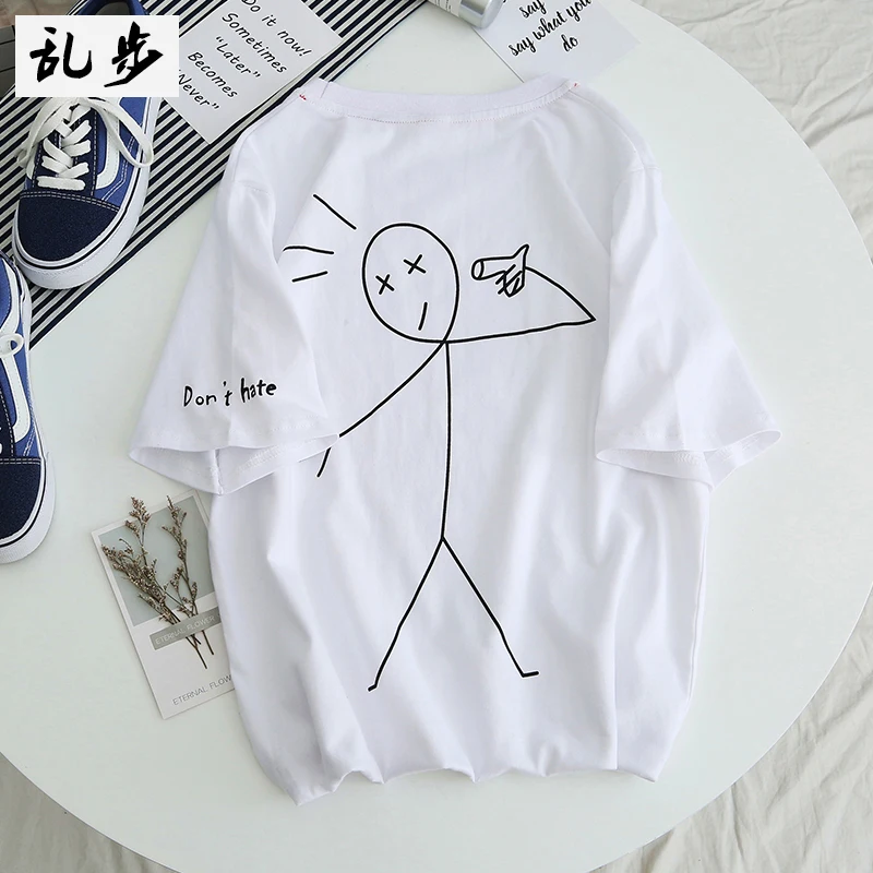 

Korean T-shirt Short Sleeve Boys Girls Round Neck Loose Half Sleeve T-shirt Graffiti Abstract Printing Nature T-shirt NN50DX