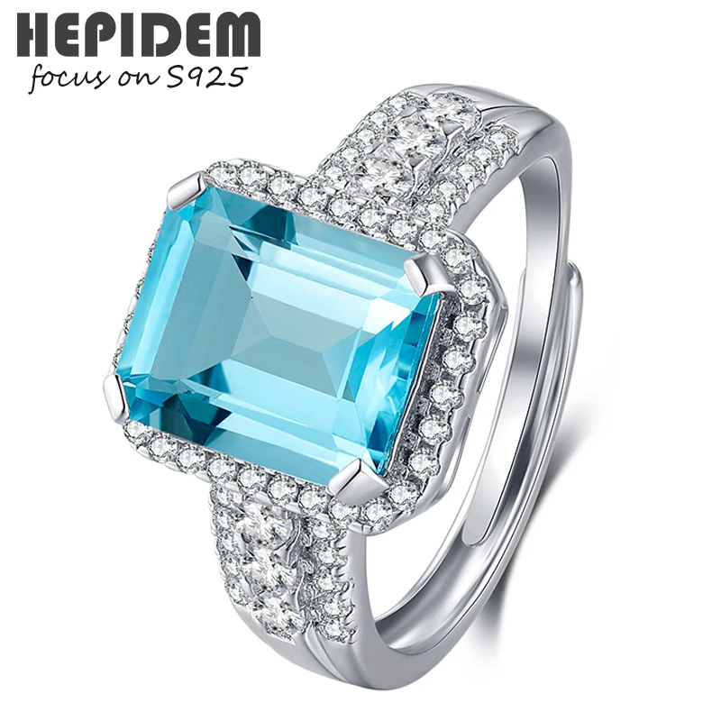 

HEPIDEM 100% Really Topaz 925 Sterling Silver Rings 2021 New Women Natural Blue Gemstones Engagement Gift S925 Fine Jewelry 3289
