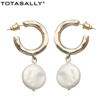 totasally fashion women imitation pearl earrings baroque irregular pearl hoop earrings women vintage earrings party jewelry