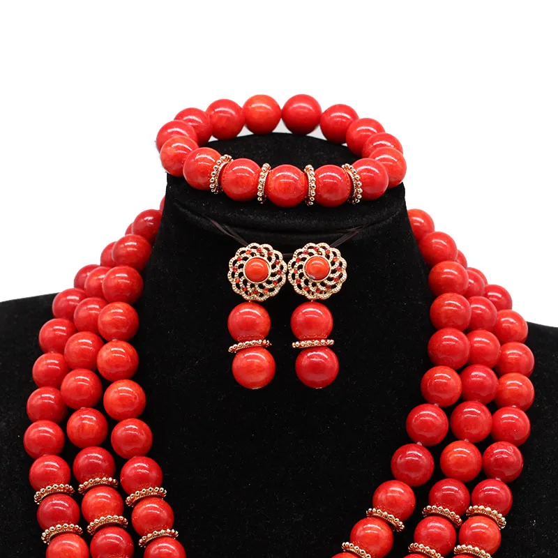 Нигерийские Свадебные украшения коралловые бусины цвет красный и золотой