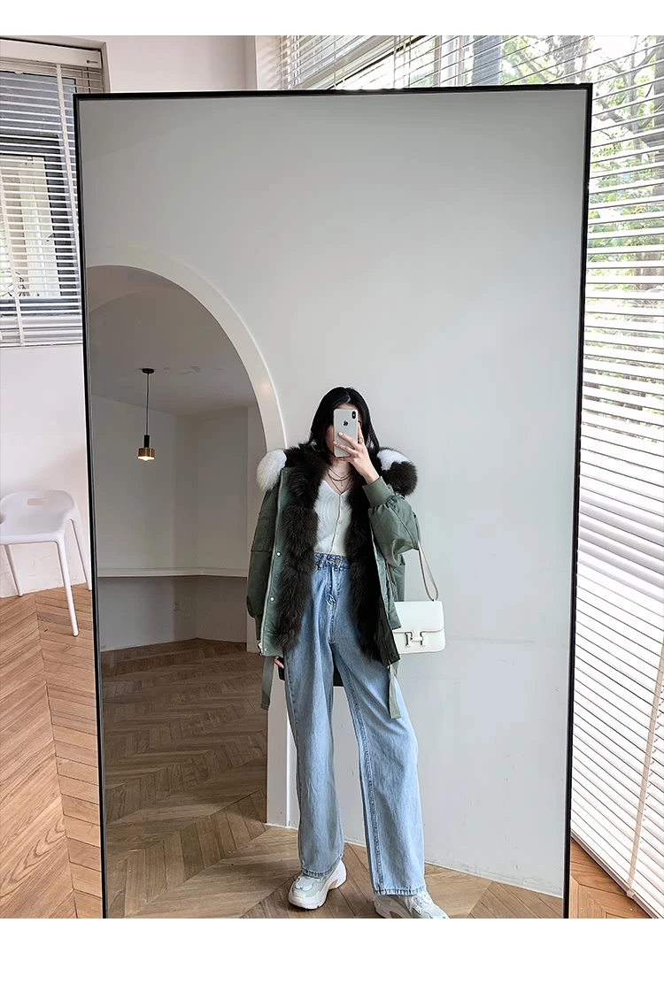 New Korean Real Fox Fur Bomber Jacket Female Winter Waterproof Coat 2021 Fox Fur Liner Hooded Parka Outerwear Streetwear Women