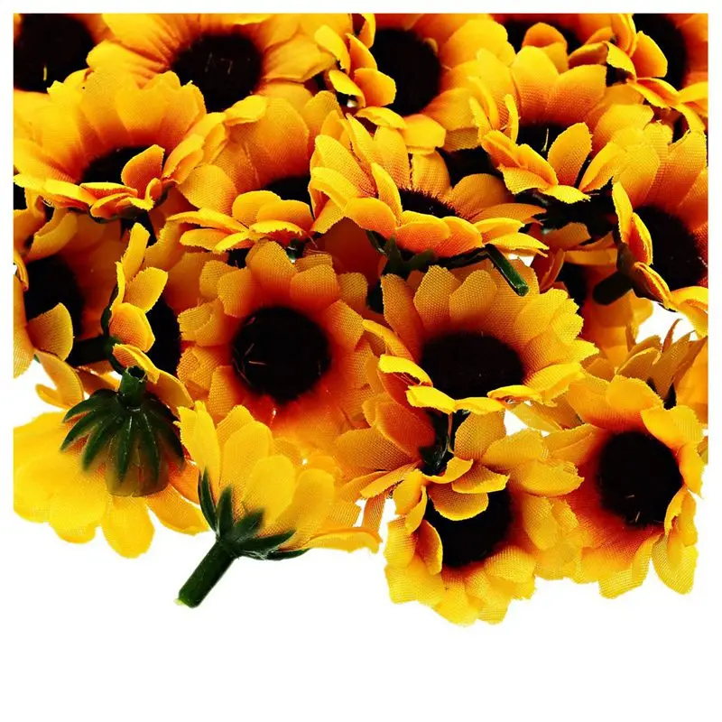 

100 Pcs Artificial Sunflower Little Daisy Gerbera Flower Heads for Wedding Party Decor (Yellow&Coffee)