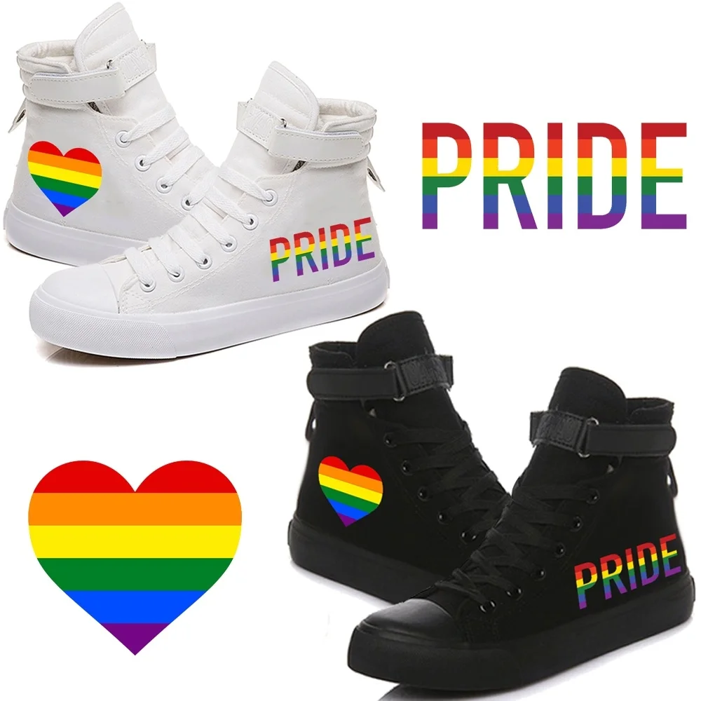 

Rainbow Stripe LGBT Pride Printed High-Top Canvas Shoes Sneakers Boots