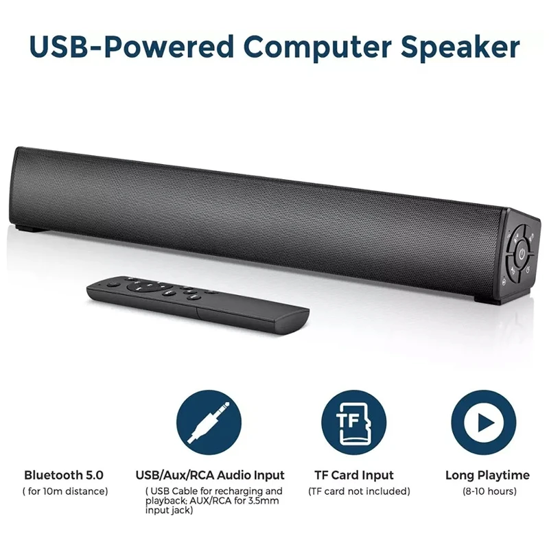 

20W Soundbar Wired & Wireless Stereo Sound Bar,Rechargeable Bluetooth Speakers,Mini Soundbar with Remote Control for PC