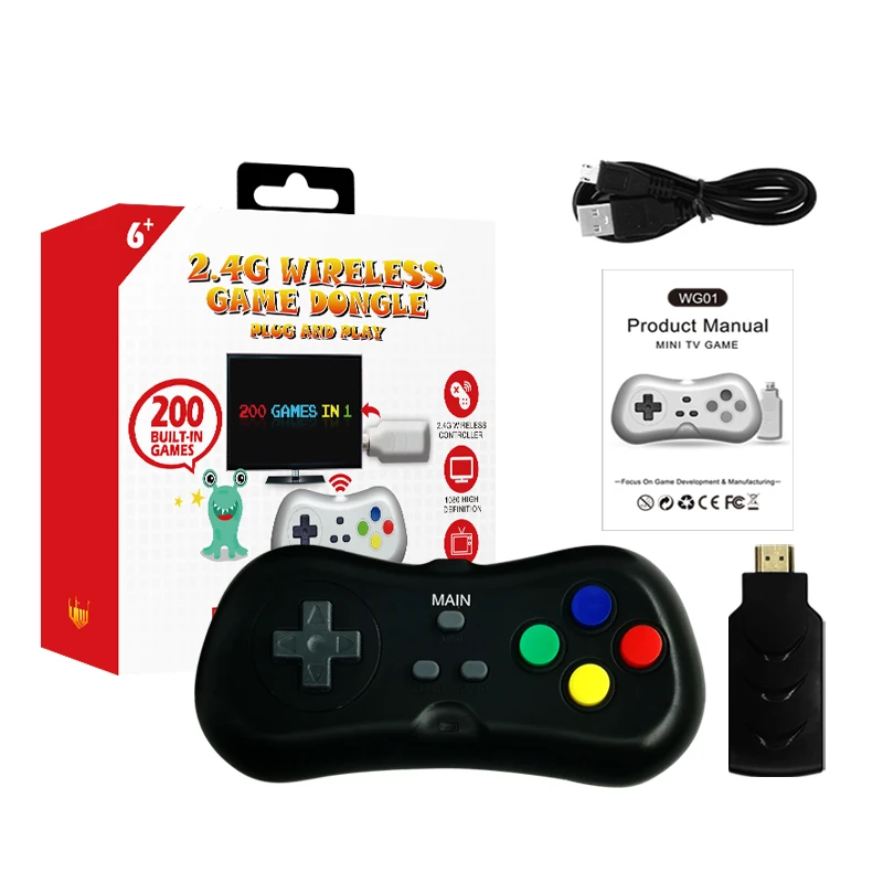 Беспроводной приемник HDMI мини ТВ игровая консоль 200 Одиночная Классическая игра 2,4G HD беспроводной контроллер мини игровая палка
