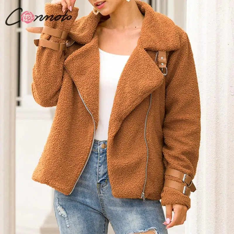 Conmoto зима Тедди куртки женские модные искусственный меховые куртки женские лохматый бомбер куртки женские куртки на молнии и пальто