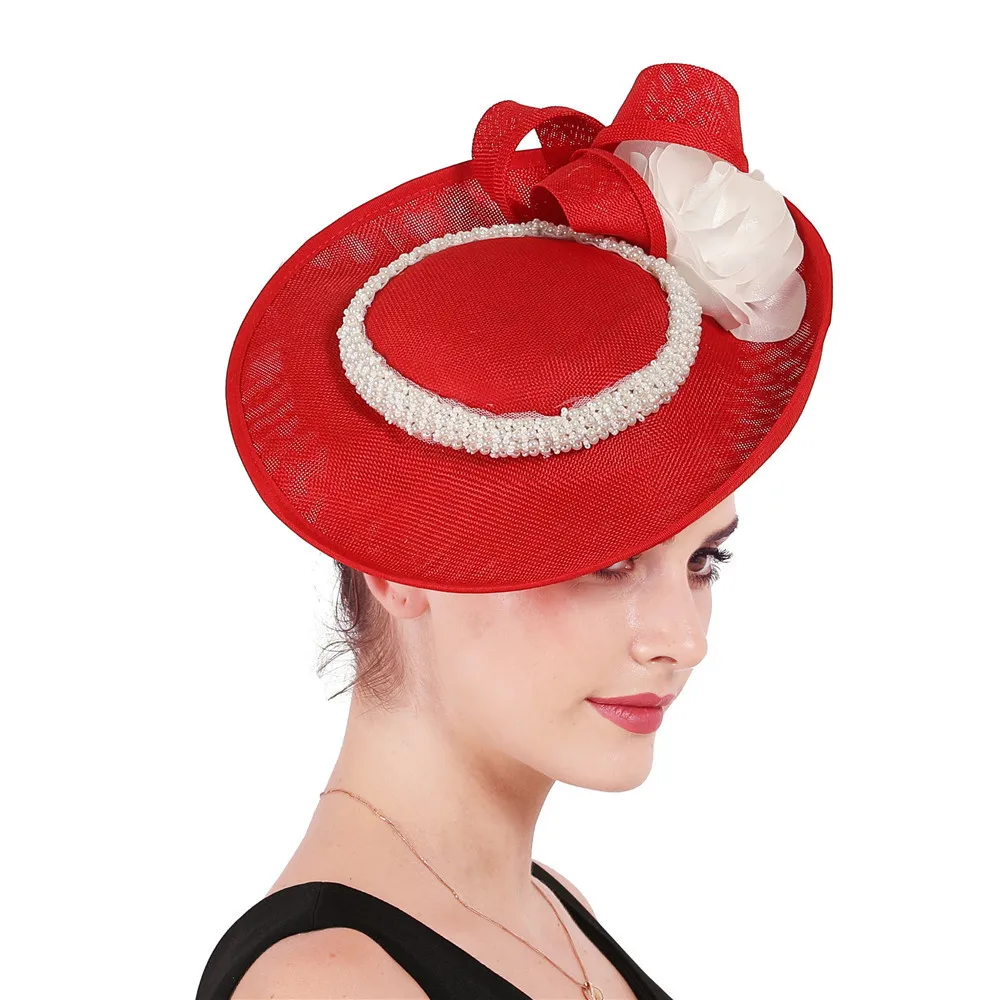 JaneVini 2019 элегантные большие красные женские шляпы и вуалетки для свадьбы ручной