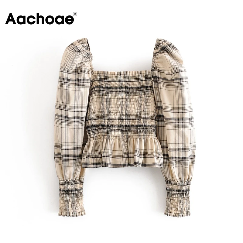 Женская блузка с длинным рукавом в клетку | одежда