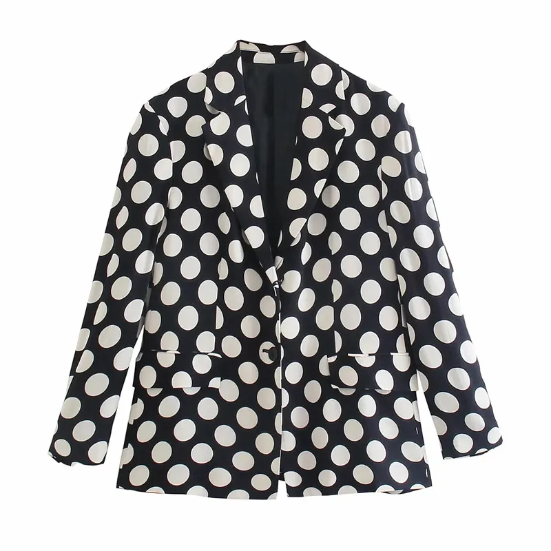 

TRAF 2021 Black Blazer Women Polka Dot Blazer Oversize Long Sleeve Button Elegant Female Blazers Autumn Jacket Woman Suit