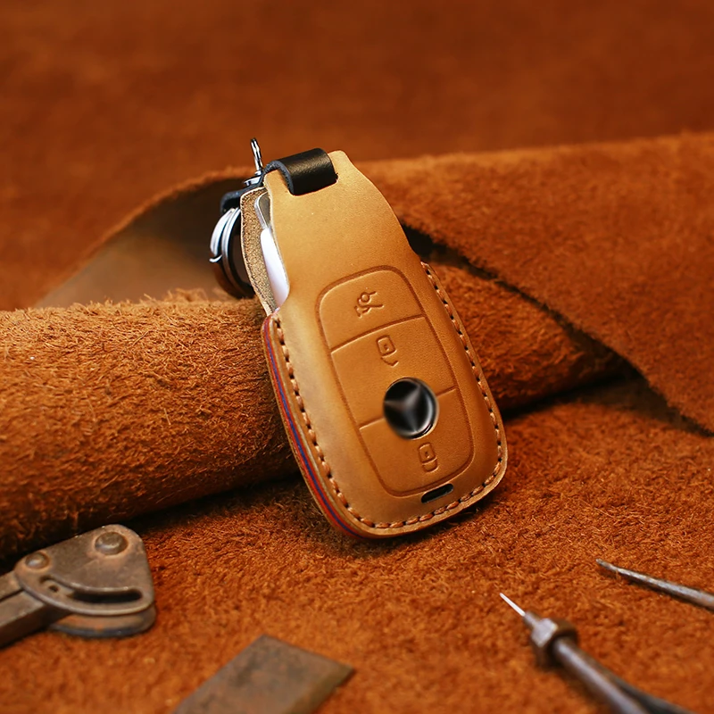 Handmade Well-made Car Key Case Suitable for Mercedes-Benz Retro Crazy Horse Leather Keychain Leather Case
