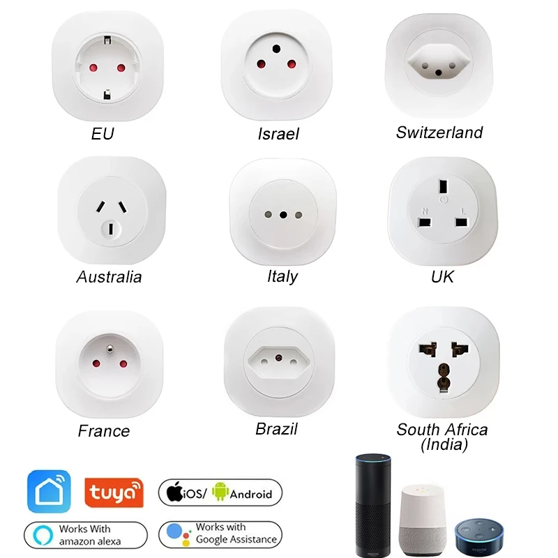 

TUYA WiFi Smart Mini Home Socket 16A Japan UK EU France Israel Italy APP Voice Control Function Compatible with Alexa Google