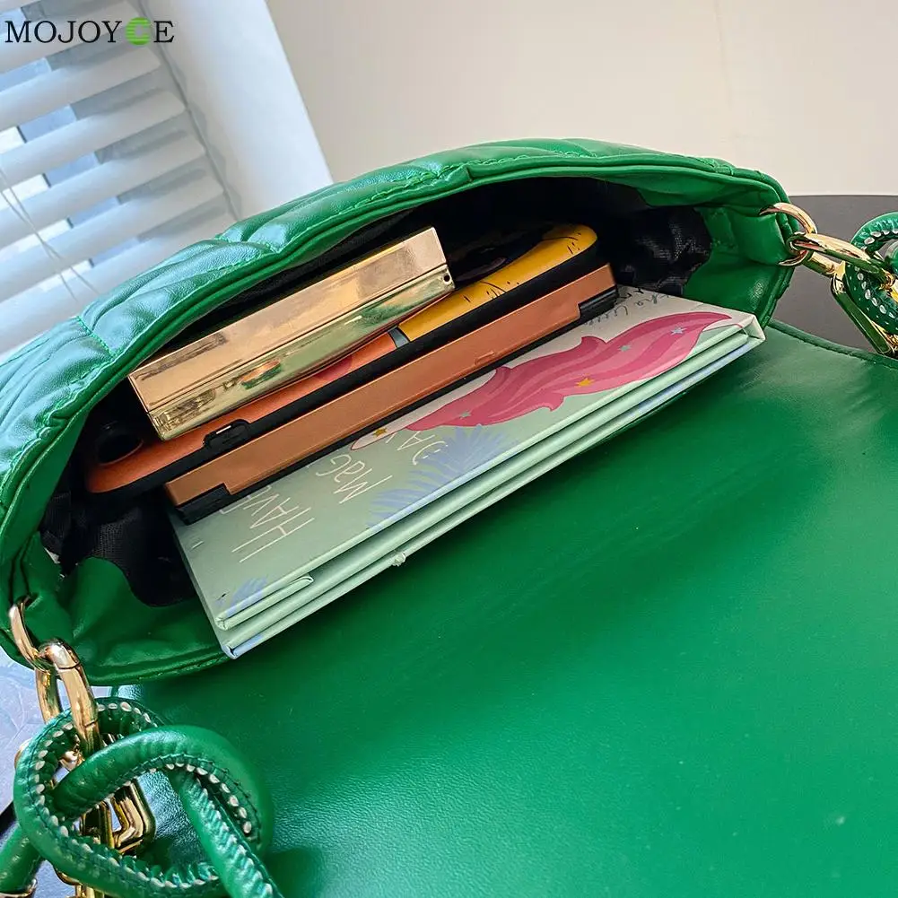 Branded Women's Shoulder Bags 2021 Thick Chain Green Flap Quilted Purses And Handbag Women Hobos Bag Ladies Pillow | Багаж и сумки