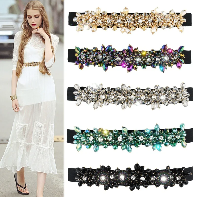 

Cinturones de lujo con diamantes de imitación para mujer, faja elástica con gemas de cristal de colores, corsé de moda belt