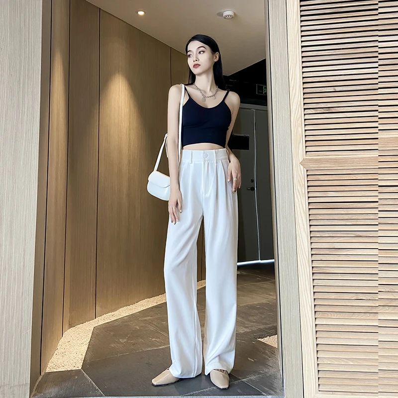 

Women's Suit Pants Spring And Autumn New Fashion High Waist Straight Loose Casual Drape Mop Wide Leg Pants Commuter High Quality