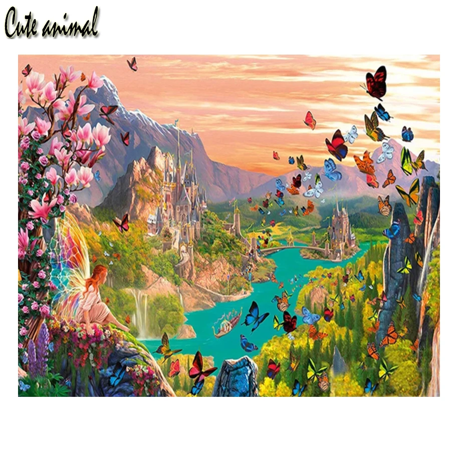 

Fairy Butterfly Flower Castle Landscape 5D DIY Diamond Painting Full Square Drill Handicraft Embroidery Mosaic Needlework Decor