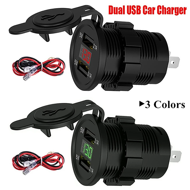 

4.2A Car 2 Port Dual USB Charger Adapter Cigarette-Lighter Socket LED Voltmeter with Waterproof Cover