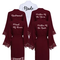 bridesmaid bride robes rayon cotton kimono robes with lace robe women wedding bridal robe short robe burgundy
