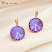 sz design new fashion elegant large round crystal dangle earrings 585 rose gold eardrop for women girl wedding classic jewelry