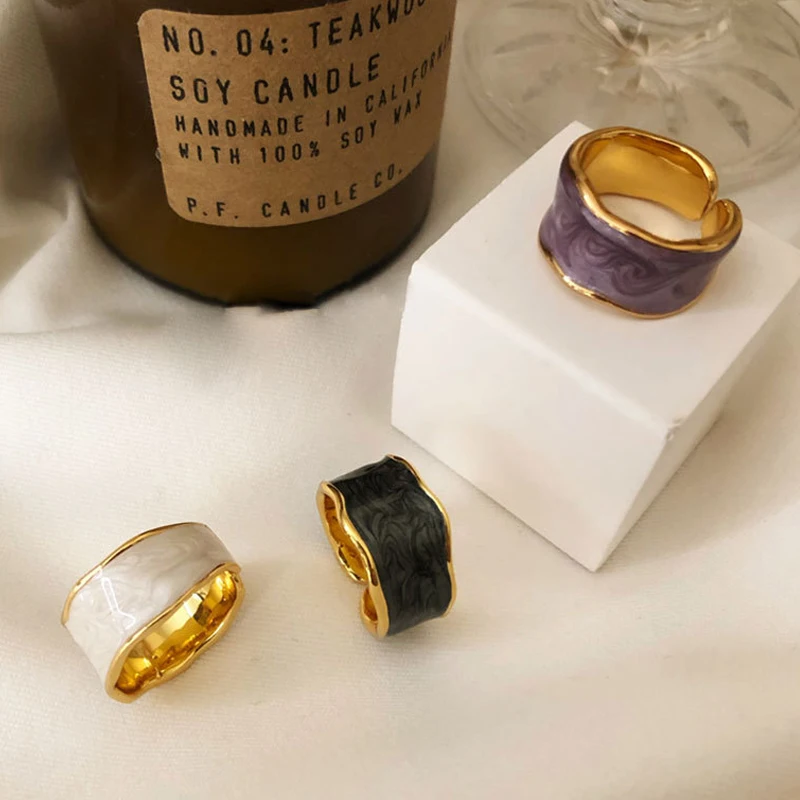 

925 Sterling Silver French retro drip glaze Gold Plated Ring Aesthetic Fashion Irregular Handmade Promise Jewelry Gift for Women