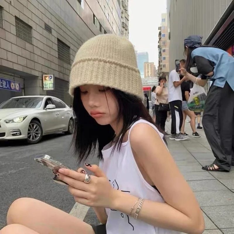 Панама женская вязаная однотонная зимняя ветрозащитная уличная одежда в стиле