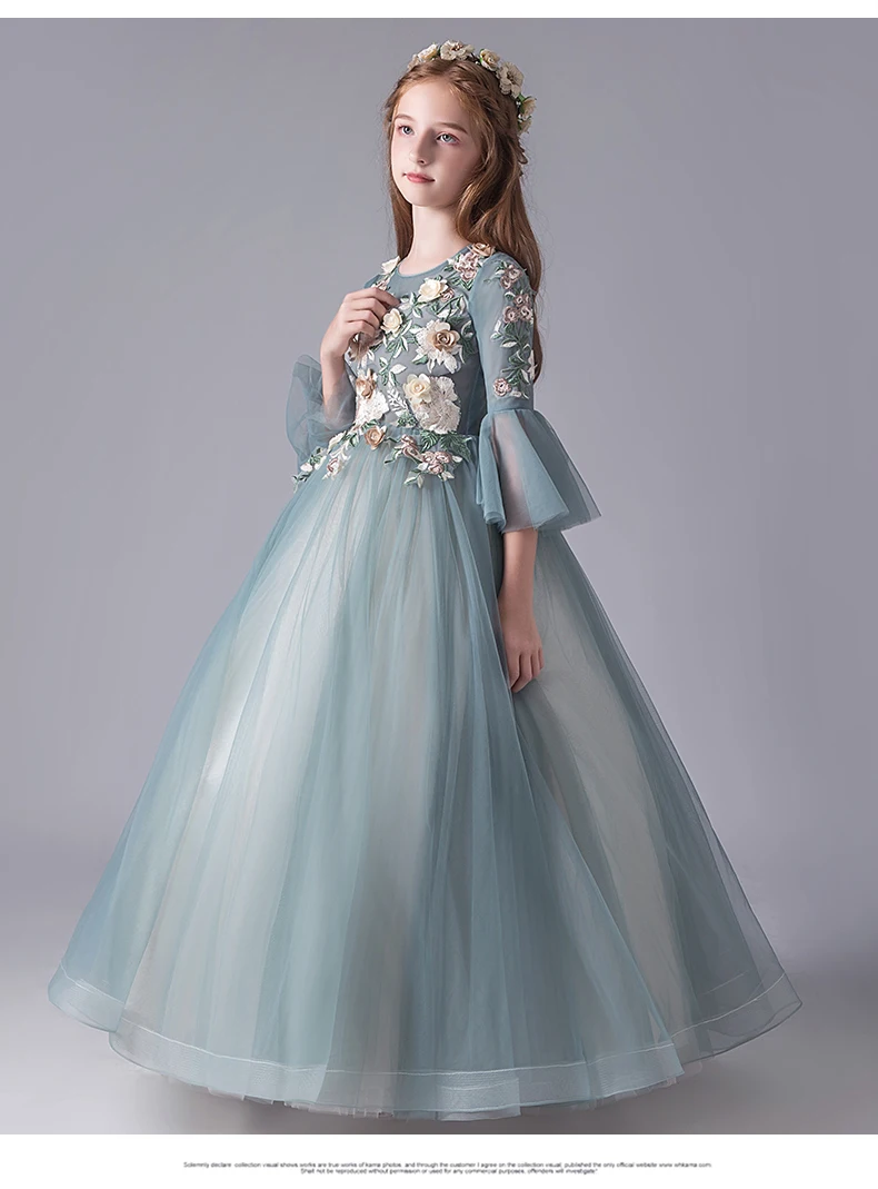 Кружевное платье с цветочной вышивкой для девочек свадебной вечеринки