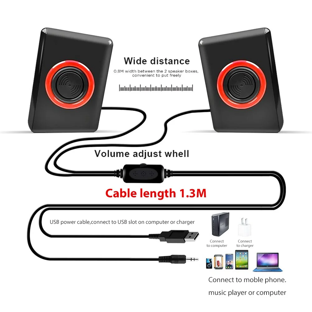 Портативный Компьютерные колонки 2 предмета USB Мощность стерео 3 5 мм для