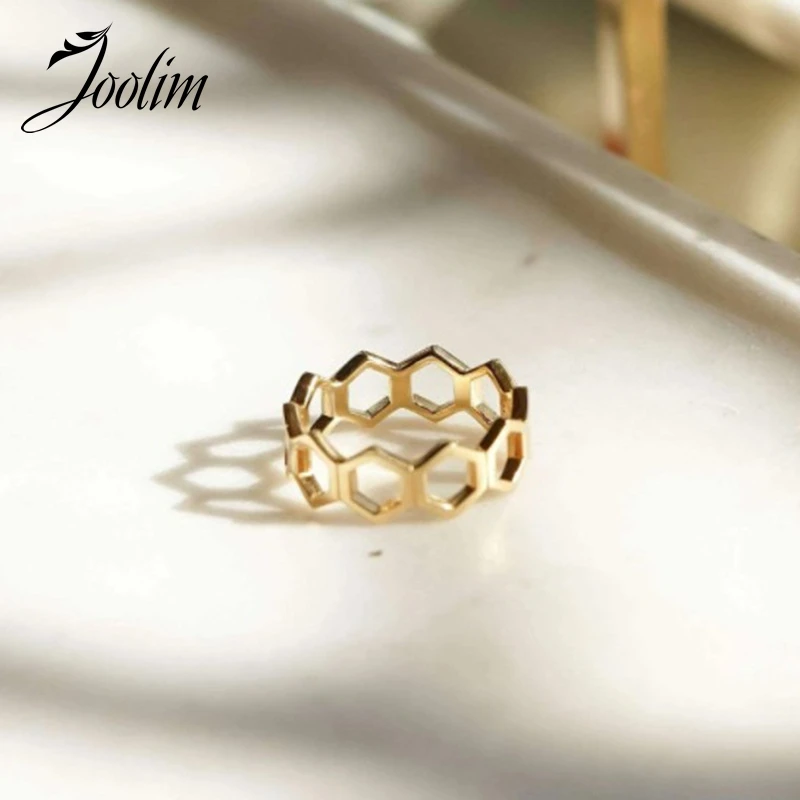 

Joolim High End Gold PVD Waterproof Hollow Honeycomb Rings for Women Stainless Steel Jewelry Wholesale