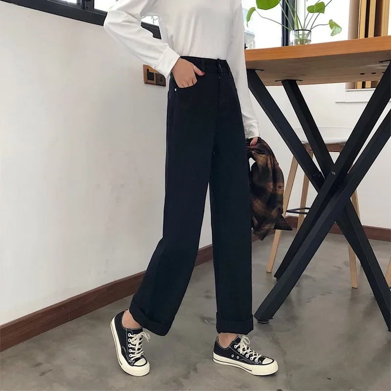 

Jeans Women Long Retro Denim Mopping Loose High-waist Summer Ins Korean Style Slim Solid 3-color Streetwear Trendy All-match New