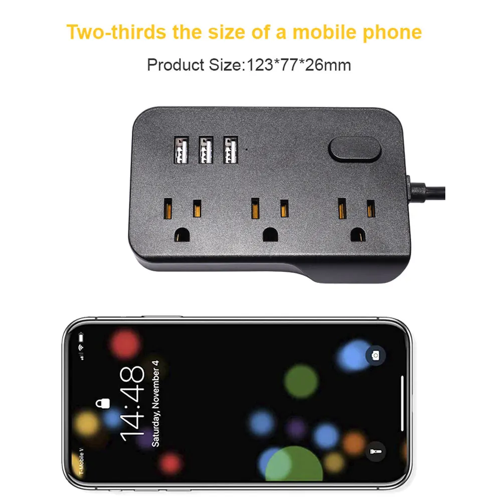 

Household Multifunctional US Plug Power Strip Surge Protector with 3 AC Outlets and 3 USB Charging Ports for Tablets Home Office