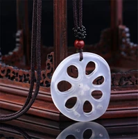 chinese jade agate hollow lotus root pendant necklace charm jewellery fashion accessories hand carved man woman amulet