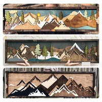 hot sale handmade wood mountain wall art sunrise and sunset hand carved wooden decorative painting wall decor for home painting