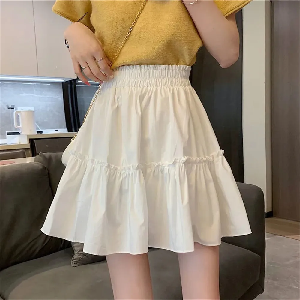 

Mini Summer Skirt Women 2021 Korean Elegant White Black Ruffle High Waist Sun School Pleated Skirt Female For Student Streetwear