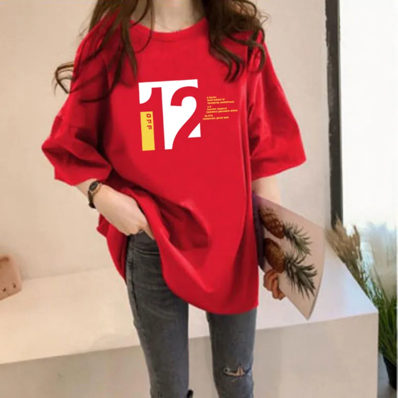 

2021 Summer New T-shirt 10 Colors Medium Length Women's T-shirt Super Large T-shirt Women's Kawaii Cartoon Print Top