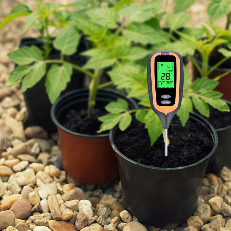 

4 in 1 Digital PH Meter Soil Moisture Monitor Temperature Sunlight Tester for Gardening Plants Farming with Blacklight