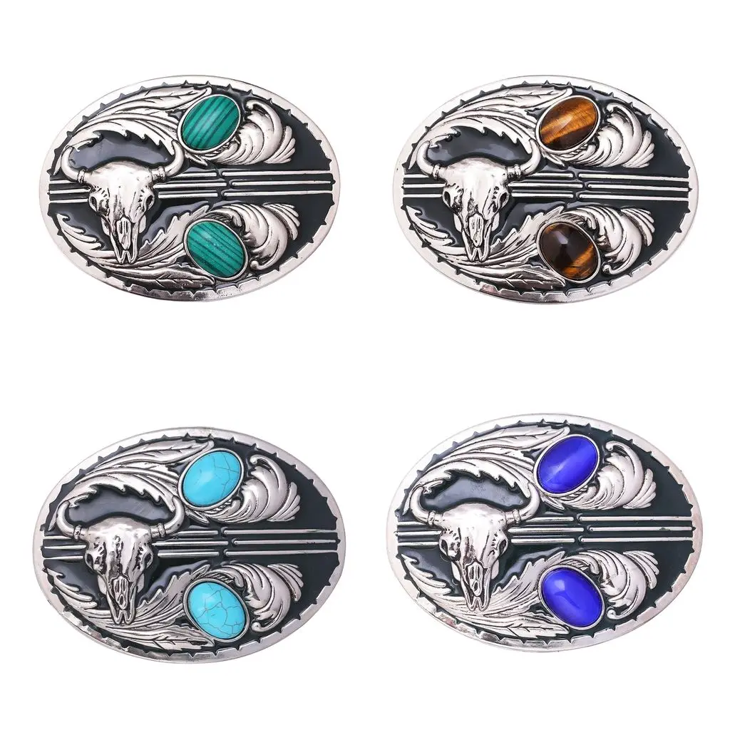

Vintage Gem Belt Buckle Unisex Bull Head Embossed Cowboy Metal Belt Clamp