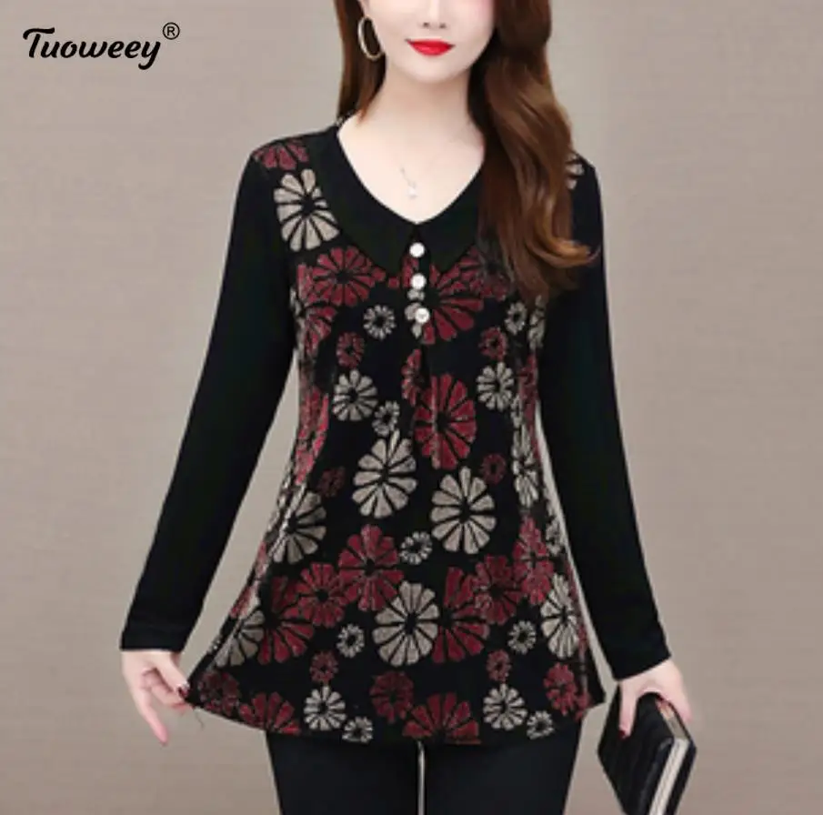 

plus size Women vintage floral Blouses hollow out Fashion autumn long Sleeve Shirt Female o neck tops camisas mujer elegant